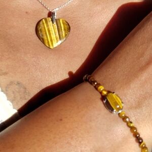 925 SS South African tiger eye heart necklace and stainless steel bracelet